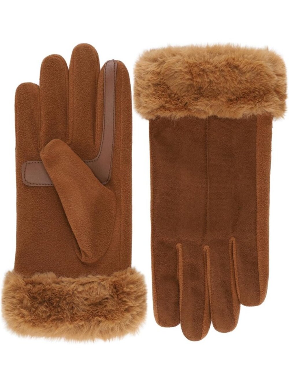 Water-Repellent Touchscreen Gloves with Faux Fur Cuff for Women - Stretch Fit